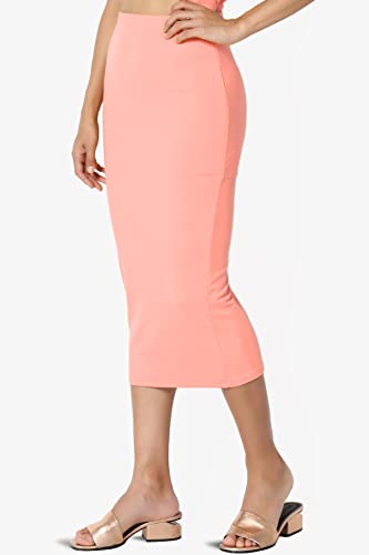 TheMogan Women's High Rise Buttery Soft Lined Mid Calf Bodycon Midi Pencil Skirt Coral XL3