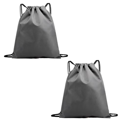 Image of 2-Pack Waterproof Drawstring Backpacks, Soccer-Texture Oxford Fabric, 16.9 inch x 13.8 inch, Lightweight 0.19 lb Each, No Eyelets, Gym & Marathon Gear Sacks(Gray)