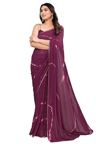 Image of MIRCHI FASHION Women Saree Shibori Print Chiffon | Elegant Festive and Functional Sari for All-Day Comfort with Matching Blouse
