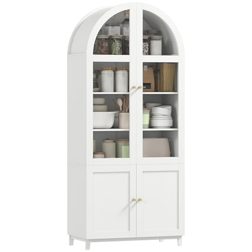 HOMCOM Buffet Haut Cuisine, Armoire de Cuisine, vaisselier vitrine avec 4 Portes Dont 2 en Acrylique et étagères réglables, Meuble de Rangement pour Salon, Salle à...
