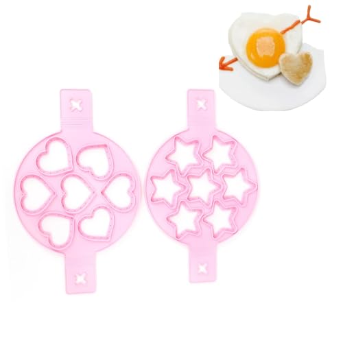 Pancake Mold, 2 PCS Silicone Eggs Pancake Making Mold, Pancake Molds Ring Fried Egg Mold Pink Non Stick Egg Ring Egg Cooker Pan Flip Mold Love and Heart Shapediy Kitchen Accessories