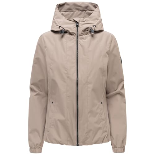 MARIKOO Damen Übergangsjacke (XS-3XL) wasserabweisend mit Kapuze 3 Taschen - N134 - TaupeGrey Größe M - Gr.M