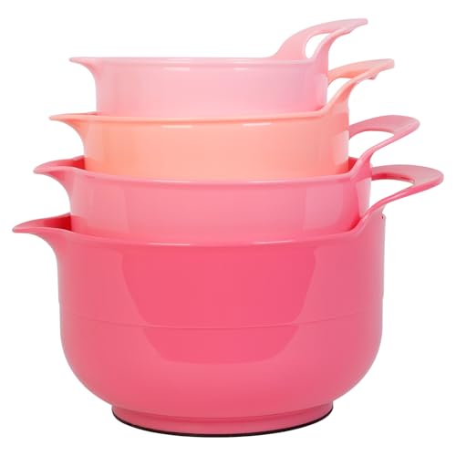 BoxedHome 4 Pack Nesting Mixing Bowl with Pour Spout and Handle, BPA free Microwave & Dishwasher Safe(Pink Gradient, 4 Pack with Handle)