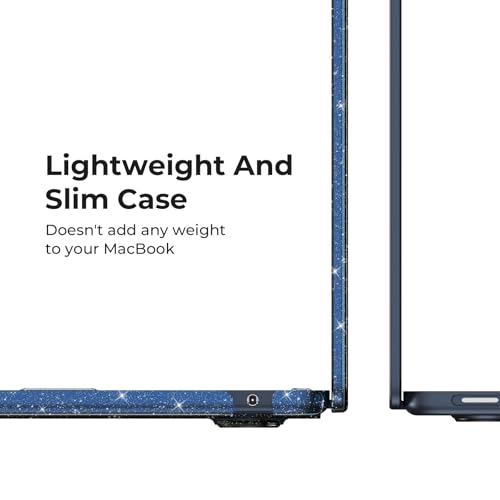 EooCoo Case Compatible with MacBook Air 13 inch 2024-2022 Release M3 M2 A3113 A2681, Glitter Hard Shell&Keyboard Skin Cover&Screen Protector for Mac Air 13.6 inch Case, Sparkly Midnight