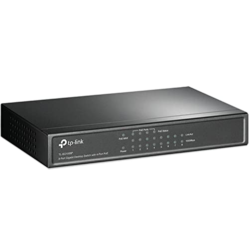 Image of TP-Link 8 Port Gigabit Desktop Switch | 4 Port PoE 55W | 802.3AF Compliant | Shielded Ports | Traffic Optimization | Plug and Play | Sturdy Metal (TL-SG1008P),Black