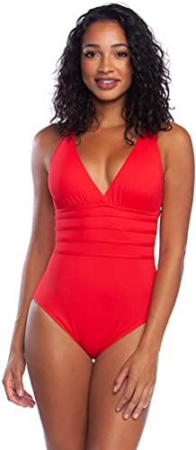 Image of La Blanca Women's Island Goddess Deep-V Strappy Back Mio One Piece Swimsuit with Tummy Toner