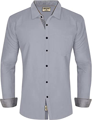 Image of LookMark Men's Cotton Blend Stitched Solid Full Sleeve Regular Fit Shirt