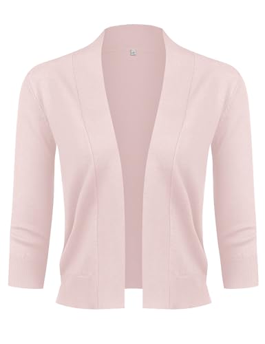 Image of URRU Women's Classic 3 /4 Sleeve Open Front Cropped Cardigan Sweater Lightweight Knit Short Shrugs