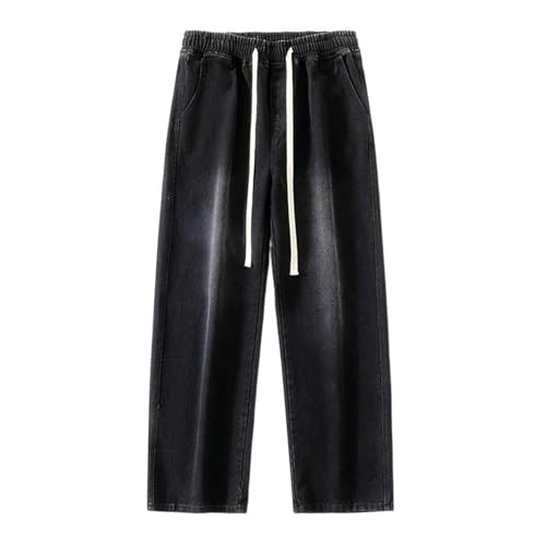 Men's Spring Jeans Straight Drawstring Waist Denim Casual Pants