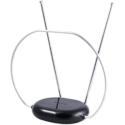 Philips Rabbit Ears Black Indoor TV Antenna, Dipoles and Circular Loop, Tabletop, Digital, Smart TV Compatible, HDTV, 4K 1080P VHF UHF, 5Ft Coaxial Cable, SDV8201B/27