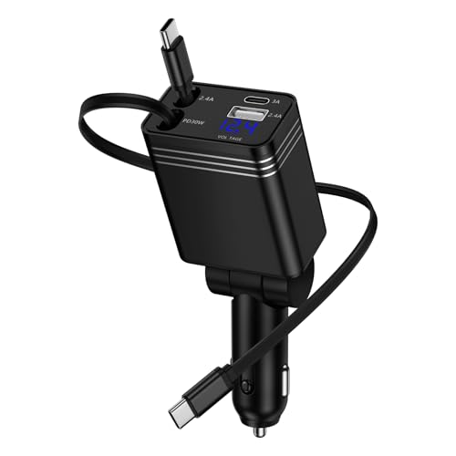 4 en 1 Rétractable Chargeur Voiture Allume Cigare USB C, 12V Prise Allume Cigare Charge Rapide for iPhone 17 16 15 Pro Max, Samsung Galaxy S25 Ultra S24 S23...