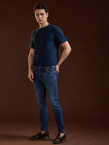Image of Men's Mid Blue Solid Skinny Fit Denim Jeans