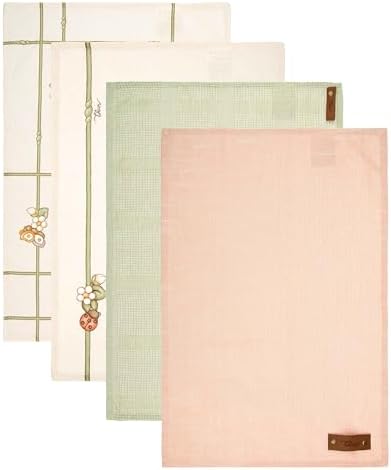 THUN Strofinacci 100% Cotone Country Bloom con Scatola in Legno - Set 4 Pezzi 60x100 cm