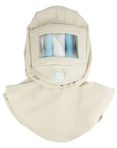 QWORK Sand Blasting Hood Cap Shawl Sandblaster Protective Gear Mask Anti Dust/Wind Sandblasting Tool Mask Heat / Cut / Scratch Resistant Neck Protector White