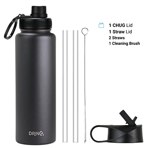 Image of Drinco Stainless Steel Water Bottle Spout Lid Vacuum Insulated Double Wall Water Bottle Wide Mouth Leak Proof Keep Cold Sport Camping Hiking (40oz Black)