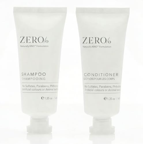 ZERO% Shampoo and Conditioner Set Travel Size 12 pack (6 of each) Naturally KIND Formulation No Sulfates or Parabens 1.35 fl oz / 40ml (each)