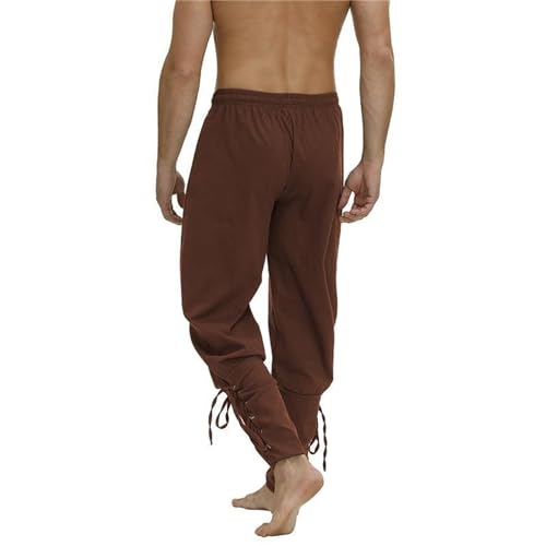 Men's Linen Pantswith Drawstrings Ankle Banded Cuff Renaissance Pants Medieval Steampunk Trousers2