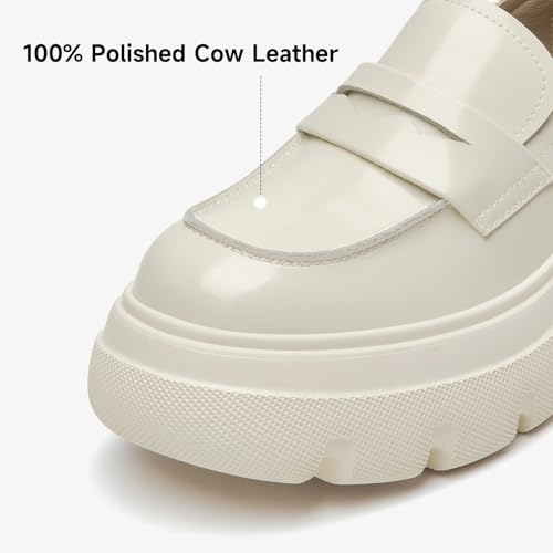 Image of BEAU TODAY Womens Platform Loafers, Leather Penny Loafer Shoes