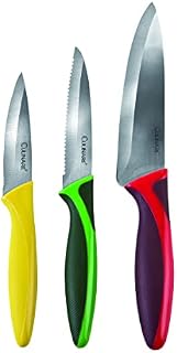 Culinare C33006 3 Piece Knife Set | Multicolour | Stainless Steel | Multiple Sizes | 3 x Kitchen Knives | Smooth Cutting/Firm Grip/Non-Slip Handle | Dishwasher Safe