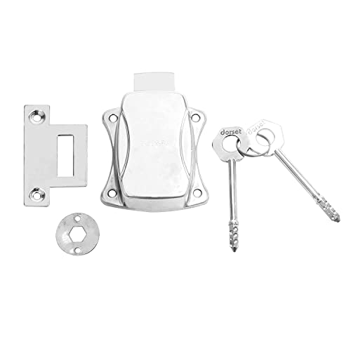 Image of Dorset 22 mm Lock for Wardrobes, Drawers, and Cabinets | Hextech Lock with 2 Keys | Satin Silver Finish | Furniture Lock for Home and Office, AL450SS