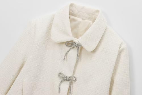 Winter Jacket Fashion Minimalist Women's Twiil Jacket With Sequins Bow Buttons Beige Jacket Women Tops3