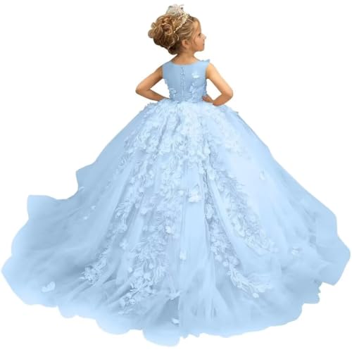 Tulle Flower Girl Dress Lace Appliques 3D Butterfly Pageant Dresses for Girls Princess First Communion Dress