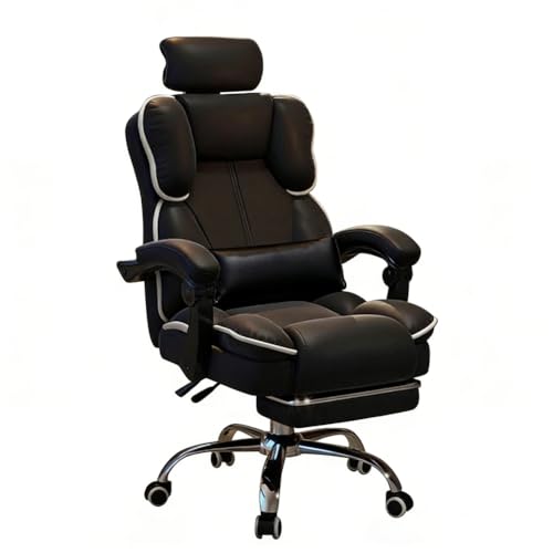 ゲーミングチェア オットマン付き 厚手クッションアームレスト 椅子 pcチェア ヘッドレスト付き 背もたれ140°調節 リクライニング げーみんくチェア デスクチェア ハイバック ヘッ PUレザー 防水・防汚・通気性 高さ調節可能 蒸れない座面 (ブラック)