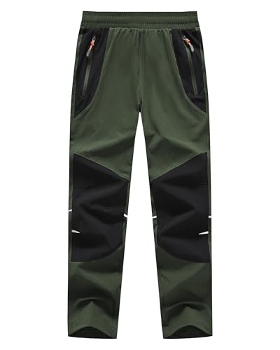 Buyboxs Boys Hiking Pants Kids Lightweight Outdoor Camping Pants Girls Quick Dry Waterproof Trousers with Zipper Pockets Green/Black S