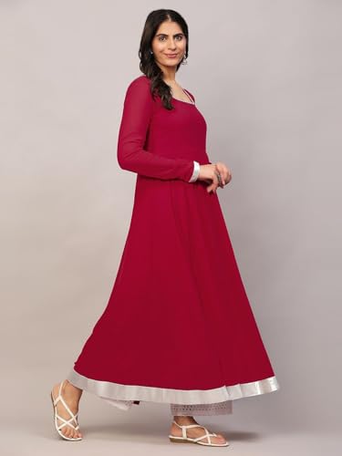 Image of KZA Women's Georgette Hand Embroidered Flared Anarkali Suit for Women | Full Sleeves Flare Anarkali Dress for Woman | Ethnic Flared Anarkali Kurta for Women