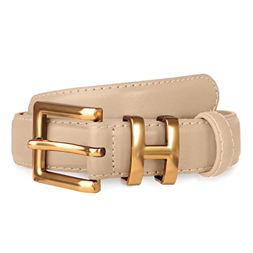 Image of Aurolran Women's Fashion Classic Metal Buckle Leather Belt with Jeans Dress
