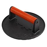 Gettimore Prensa de hamburguesas de hierro fundido de 7 pulgadas de diámetro con mango de madera que se mantiene fresco para hamburguesas, panini y queso a la parrilla