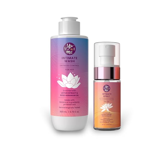 Image of Yu n Me Dryness Control Intimate Wash & Dryness Control Intimate Spray Combo | Hygiene Care for Women | Lotus, Rose Geranium & Chicory Extracts | pH Balanced Vaginal Dryness Relief | Pack Of 1