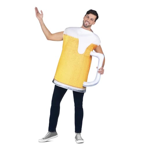 My Other Me - Disfraz Jarra de Cerveza Adulto Unisex, talla Única. Incluye vestido sin mangas amarillo con detalles blancos simulando la espuma y asa lateral. ¡Diviértete como nunca!