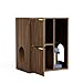 MATONELL 31.5-inch Cat Litter Cabinet with Cat Tree – Modern Concealed Litter Box Furniture Featuring Dual Cat Doors, Storage Shelves for Living Room,Walnut
