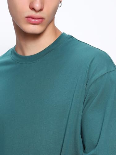 Image of Bewakoof Men's Cotton Solid Super Loose Fit Half Sleeve Round Neck T-Shirt | Casual Wear | Street Wear | Oversized t Shirt for Men Cotton| Baggy