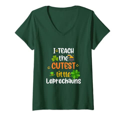 Womens Funny Cute St Patricks Day Dino Dinosaur Funny Little Lepre V-Neck T-Shirt