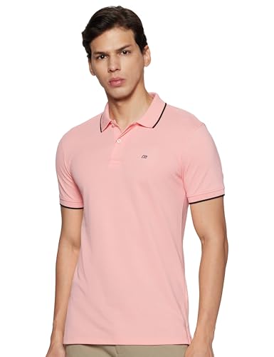 Image of Peter England Men's Snug Fit Solid Polo T-Shirt with Coloured Collar Tipping| Cotton Rich| Premium Pique Weave
