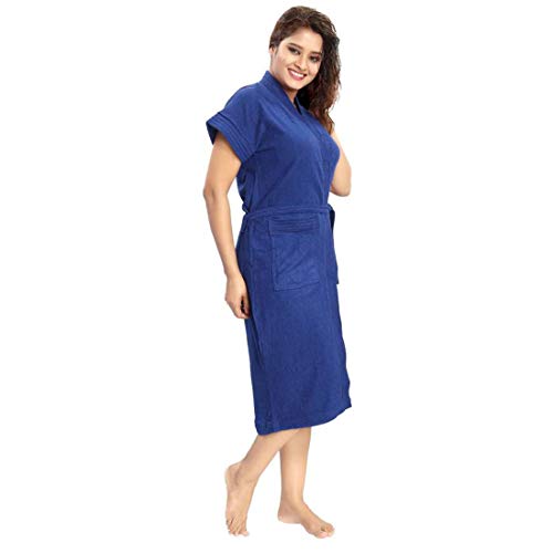 Image of Women Solid Bath Robe | Terry Cotton Short Robes Soft Bathrobe Lightweight Bordered Kimono | Half Sleeve with Front Pocket | One Size Bathrobe