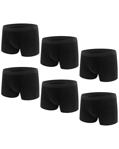 Desanlapi 6er Pack Jungen Boxershorts Unterhose aus Baumwolle Kinder Unterhosen Boy Shorts Junior Boxer Unterwäsche Schwarz 134-140