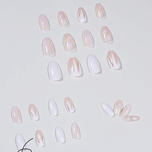 Boaccy Glossy Snow Fake Nails Long Press on Nails White Shimmering Coffin False Nails Full Cover Bling Nails for Women Girls