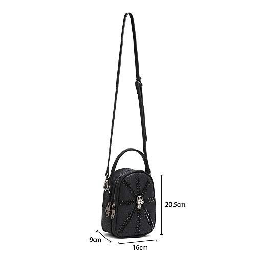 Bolsa couro transversal caveira skull uk rebite