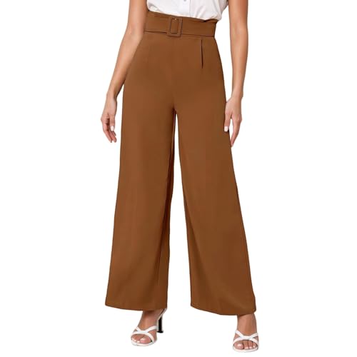 Casual Pants for Women Summer Straight Leg Pants Stretchy Business Casual Work Lounge Trousers Elastic Waist Slacks