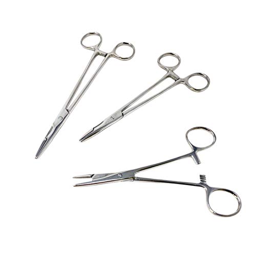 Set of 3 Olsen Hegar Needle Holder Clamps - Hemostats with Scissors Stainless Steel - Perfect for Suture Removal, First aid, Fly Fishing and More (5.5 + 6.5 + 7.5)