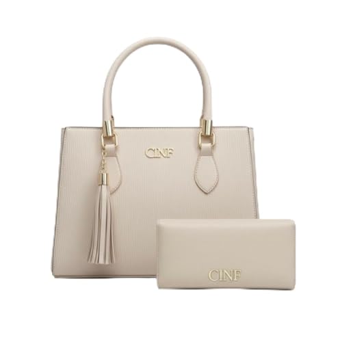Bolsa Feminina Média de Ombro + Carteira Kit Com 2 Peças (Marfim)