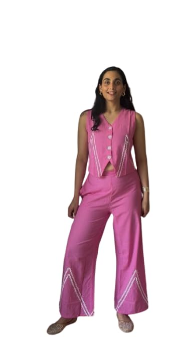 Women’s Black Co-Ord Set | Sleeveless V-Neck Coat Top with Palazzo Pants | Two Piece Western Outfit | Casual Cord Set for Women