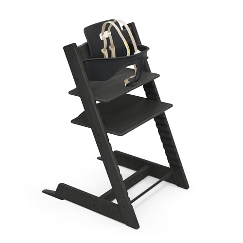 Image of Tripp Trapp by Stokke Adjustable Black Oak Wood Baby High Chair (Includes Baby Seat with Harness)