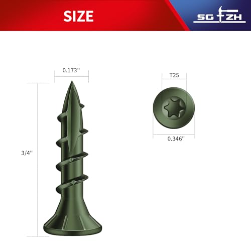 Image of #8 x 3 /4 inch Deck Screws (260Pcs) 1lb. Exterior Wood Screws. Carbon Steel, Green, Flat Head, Rust Resistant epoxy Coated, with T25 Star Bit