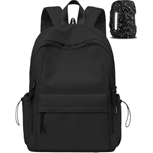 FIORETTO Backpack Womens School Bag Girls Boys, Lightweight Water-Resistant Fits 15.6” Laptop Large Capacity Rucksack with Rain Cover, Ideal for School College Commuting Travel Black