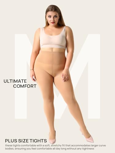 Image of MANZI Women's 2 Pairs Control Top Pantyhose High Waist Plus Size Tights Ultra-Soft