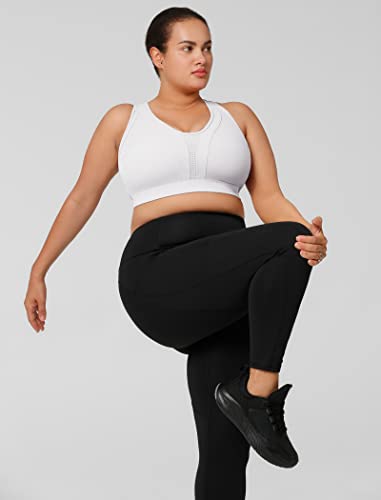 Image of Yvette Women High Impact Sports Bras Criss Cross Back Sexy Running Bra for Plus Size, White, 2XL(AC)